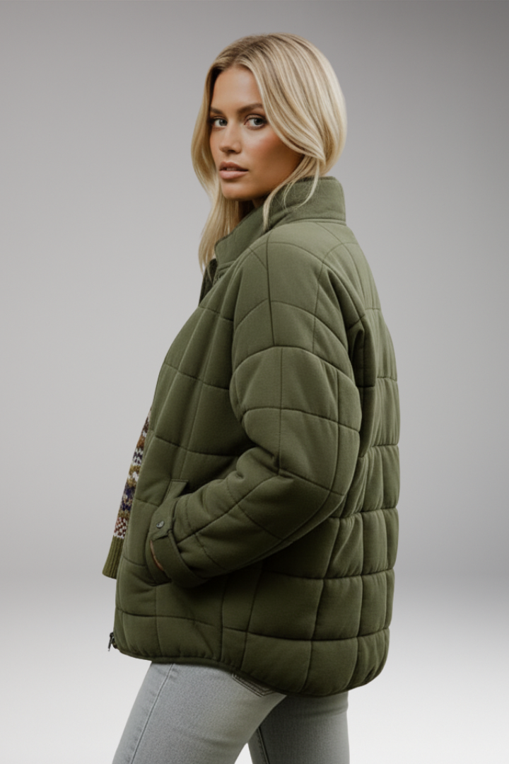 Women's Quilted Jacket with High Collar and Zip Closure
