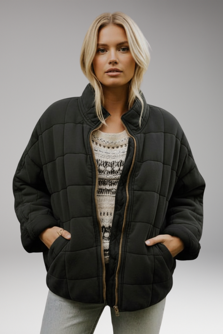 Women's Quilted Jacket with High Collar and Zip Closure