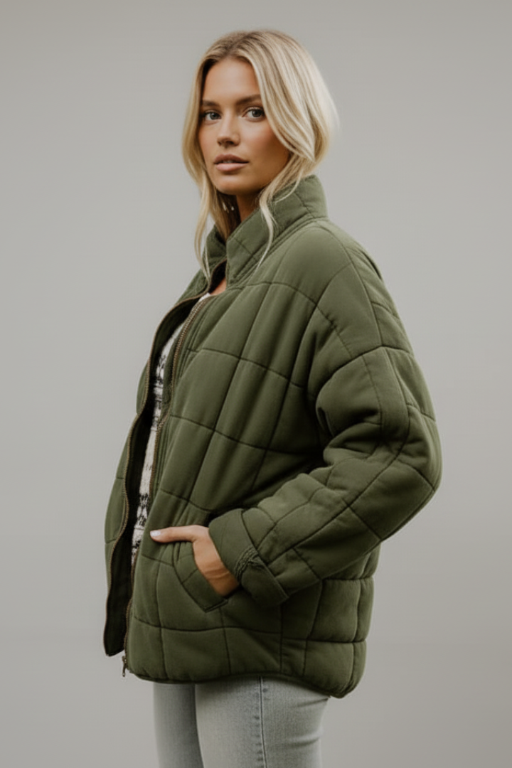 Women's Quilted Jacket with High Collar and Zip Closure