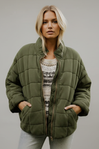 Women's Quilted Jacket with High Collar and Zip Closure
