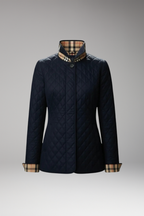 Women's Quilted Jacket with Stand Collar and Button Closure