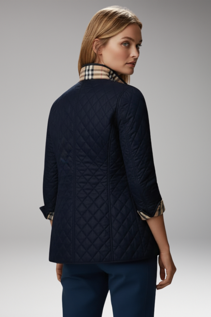 Women's Quilted Jacket with Stand Collar and Button Closure