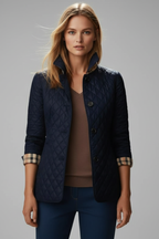 Women's Quilted Jacket with Stand Collar and Button Closure
