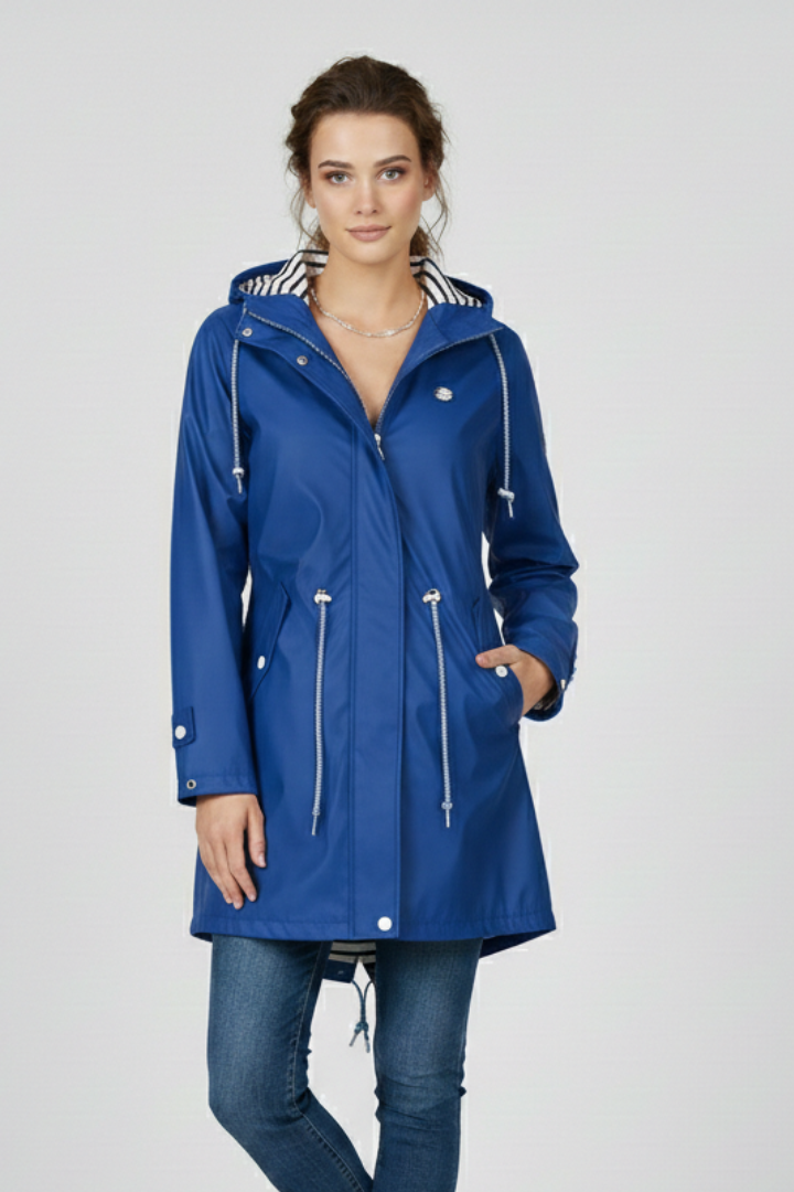 Women's Raincoat with Adjustable Hood and Water-Resistant Design