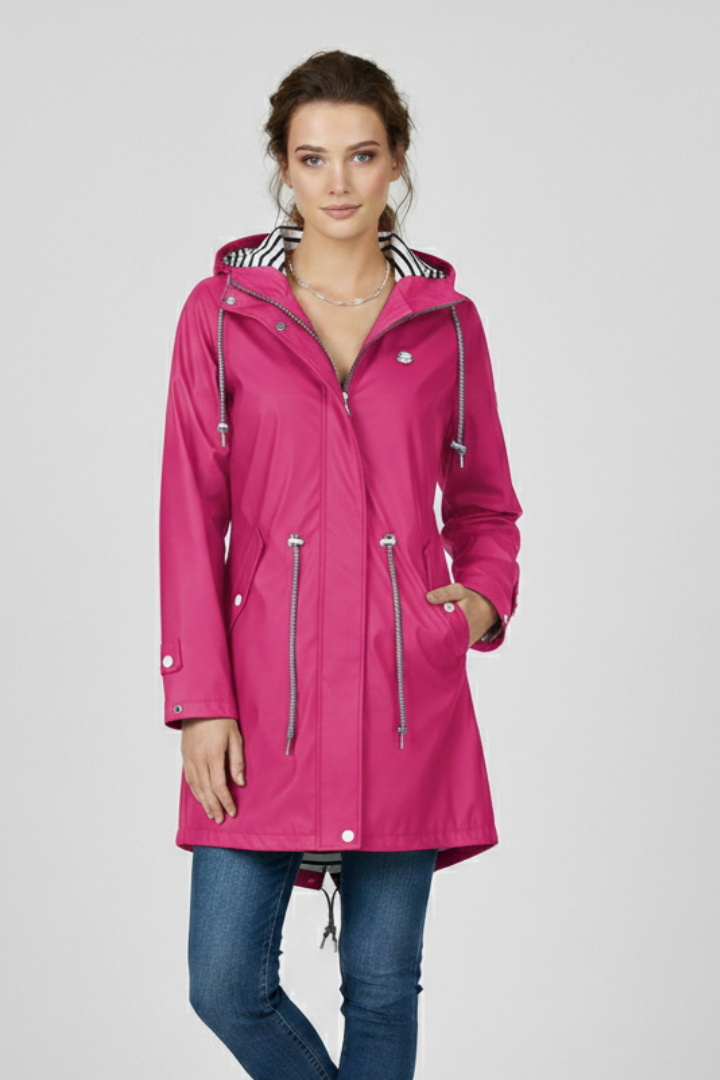 Women's Raincoat with Adjustable Hood and Water-Resistant Design