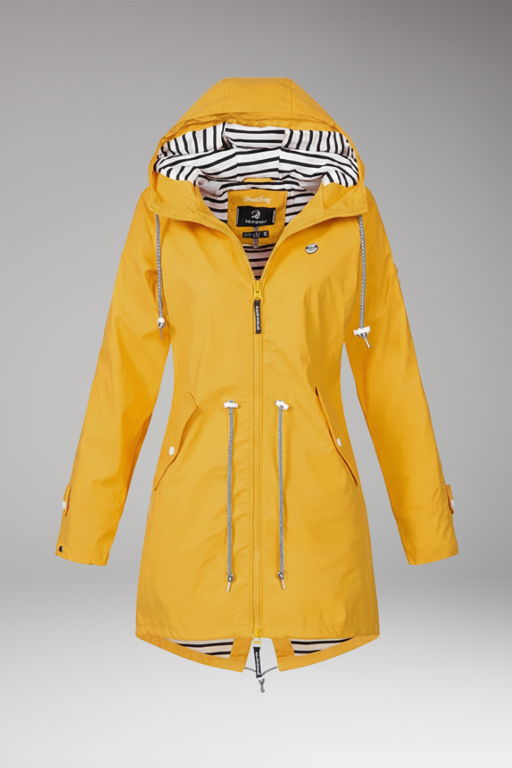 Women's Raincoat with Adjustable Hood and Water-Resistant Design