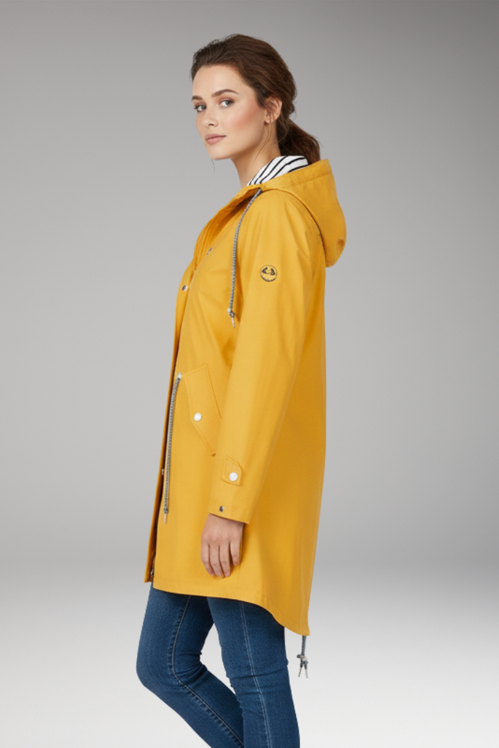 Women's Raincoat with Adjustable Hood and Water-Resistant Design