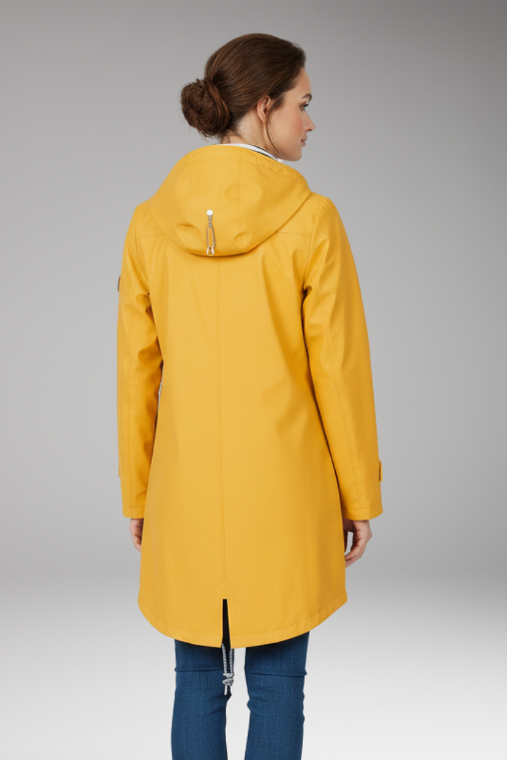 Women's Raincoat with Adjustable Hood and Water-Resistant Design