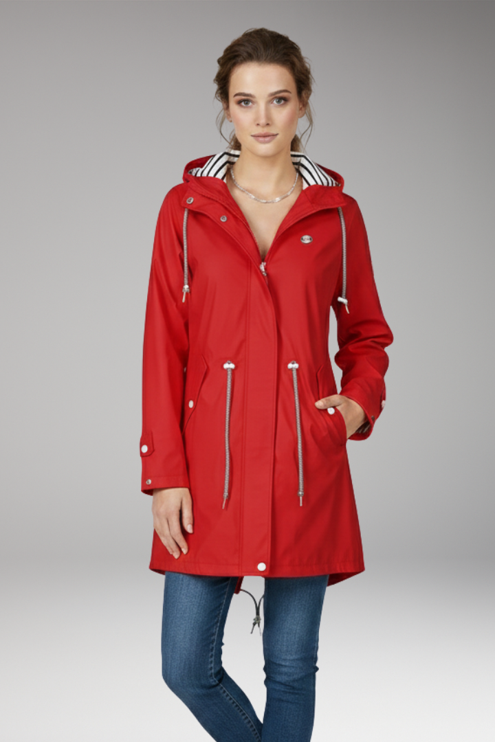 Women's Raincoat with Adjustable Hood and Water-Resistant Design