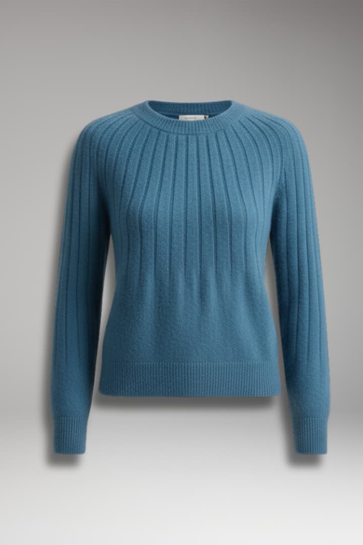 Women's Ribbed Knit Sweater with Round Neck
