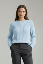 Women's Ribbed Knit Sweater with Round Neck