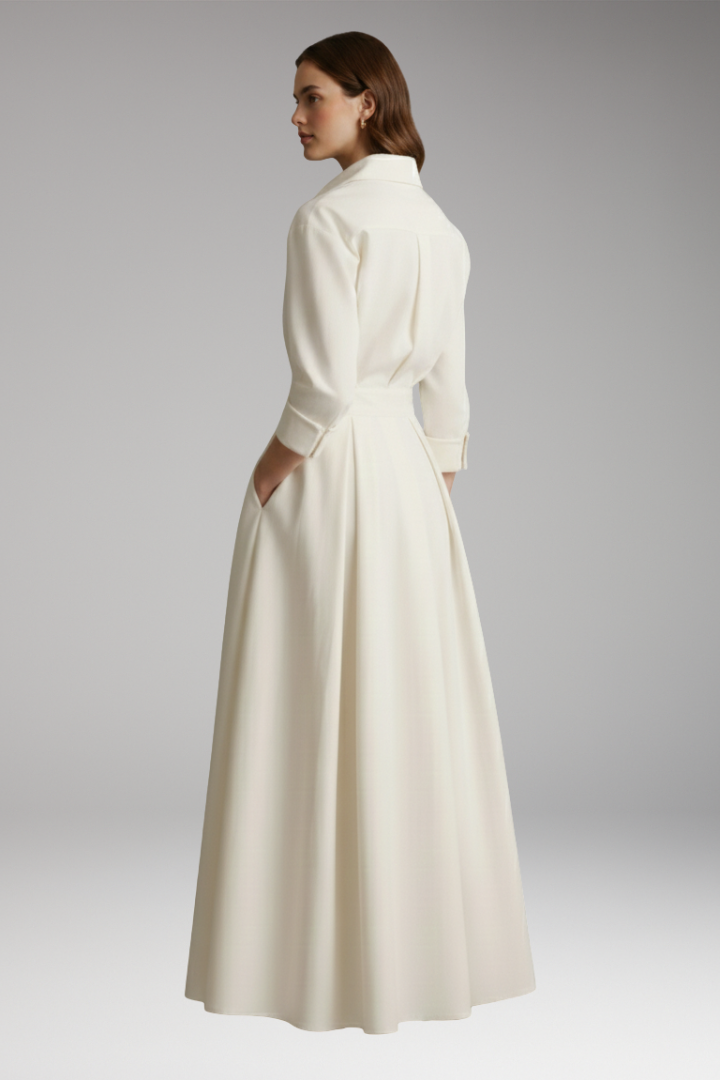 Women's Shirt Dress with Button Closure and Defined Waist