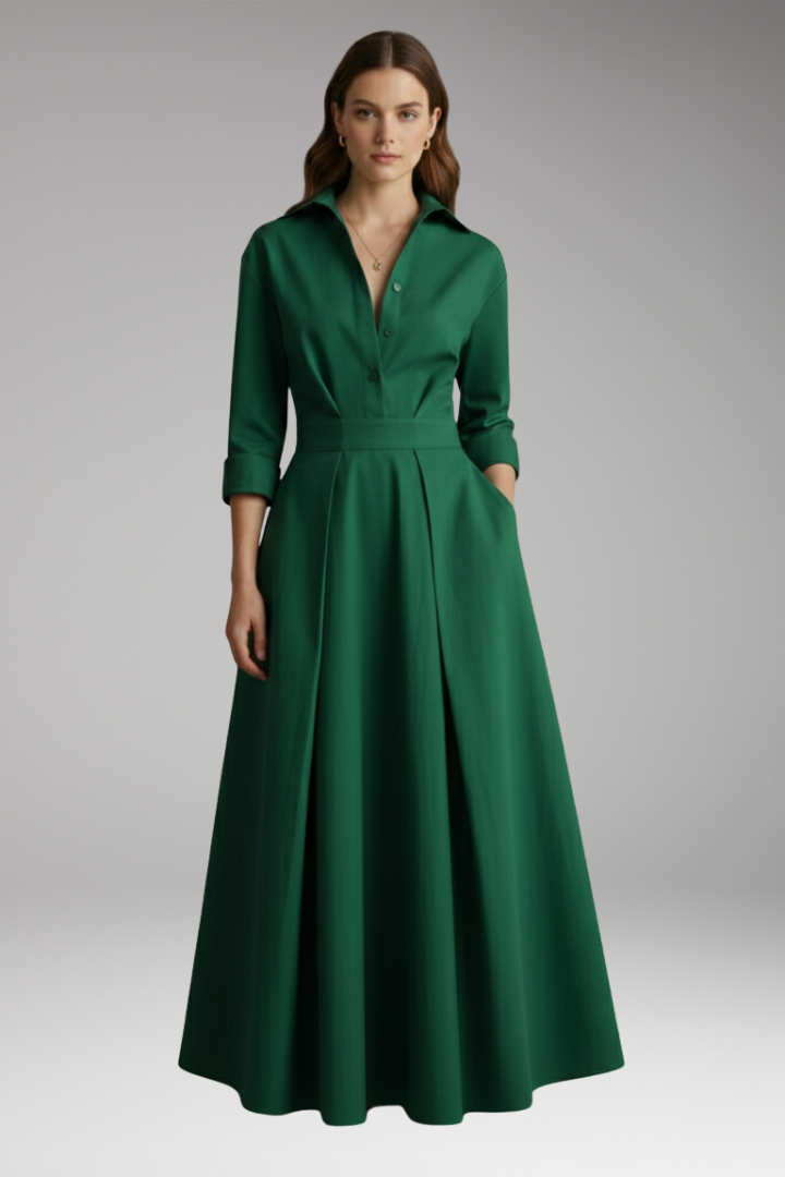 Women's Shirt Dress with Button Closure and Defined Waist