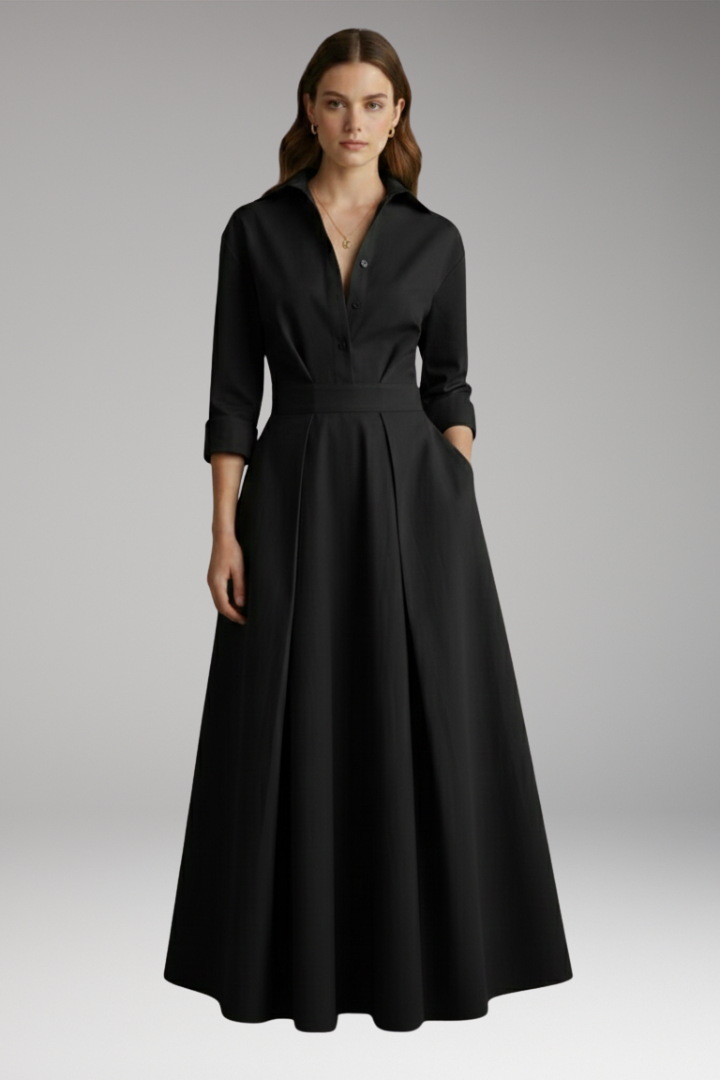 Women's Shirt Dress with Button Closure and Defined Waist