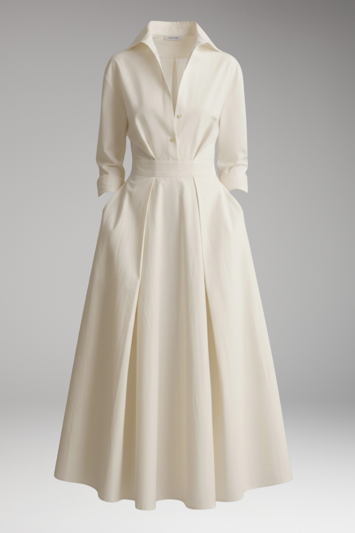 Women's Shirt Dress with Button Closure and Defined Waist