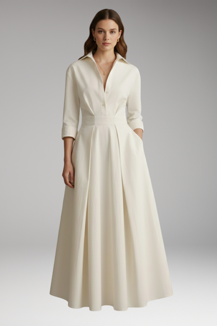 Women's Shirt Dress with Button Closure and Defined Waist