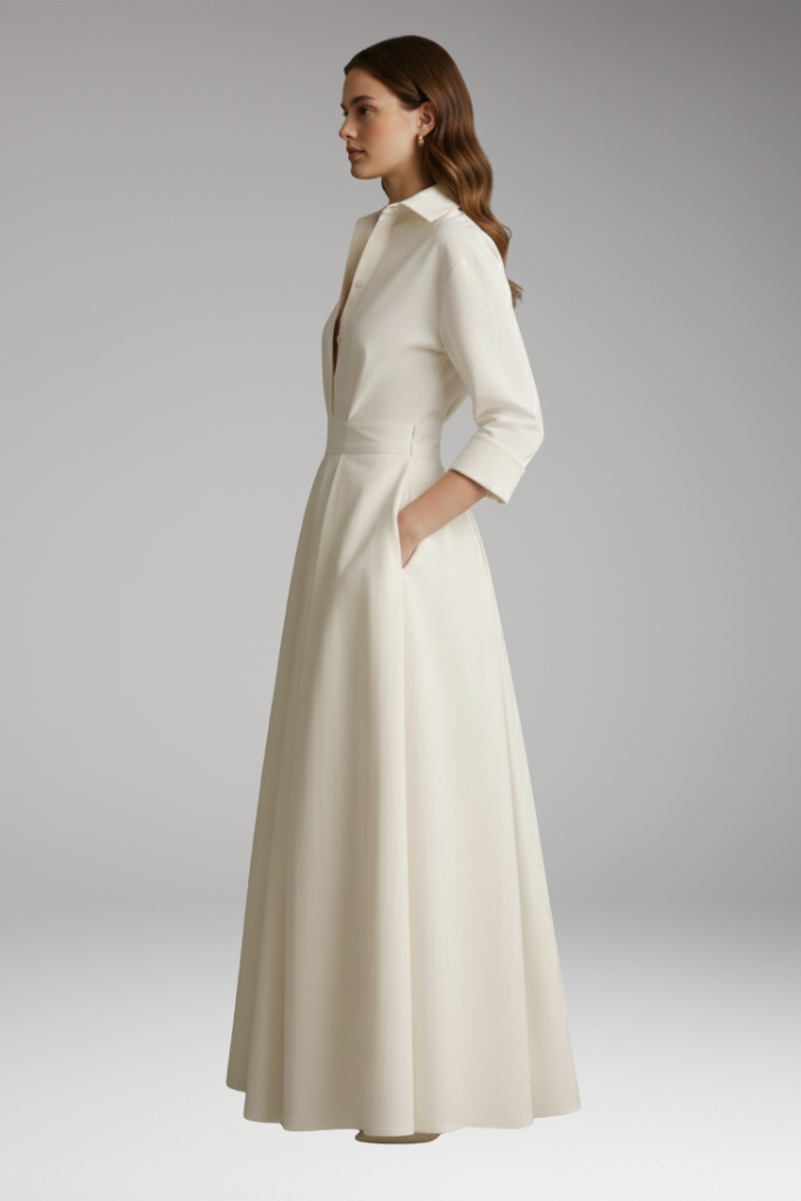 Women's Shirt Dress with Button Closure and Defined Waist