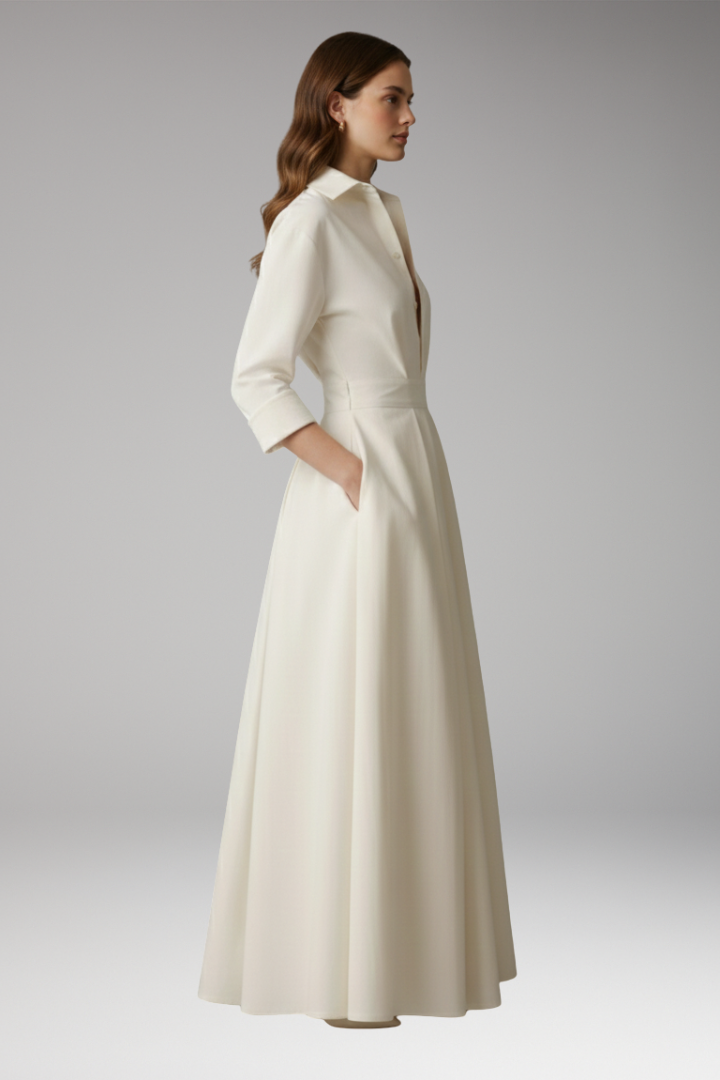 Women's Shirt Dress with Button Closure and Defined Waist