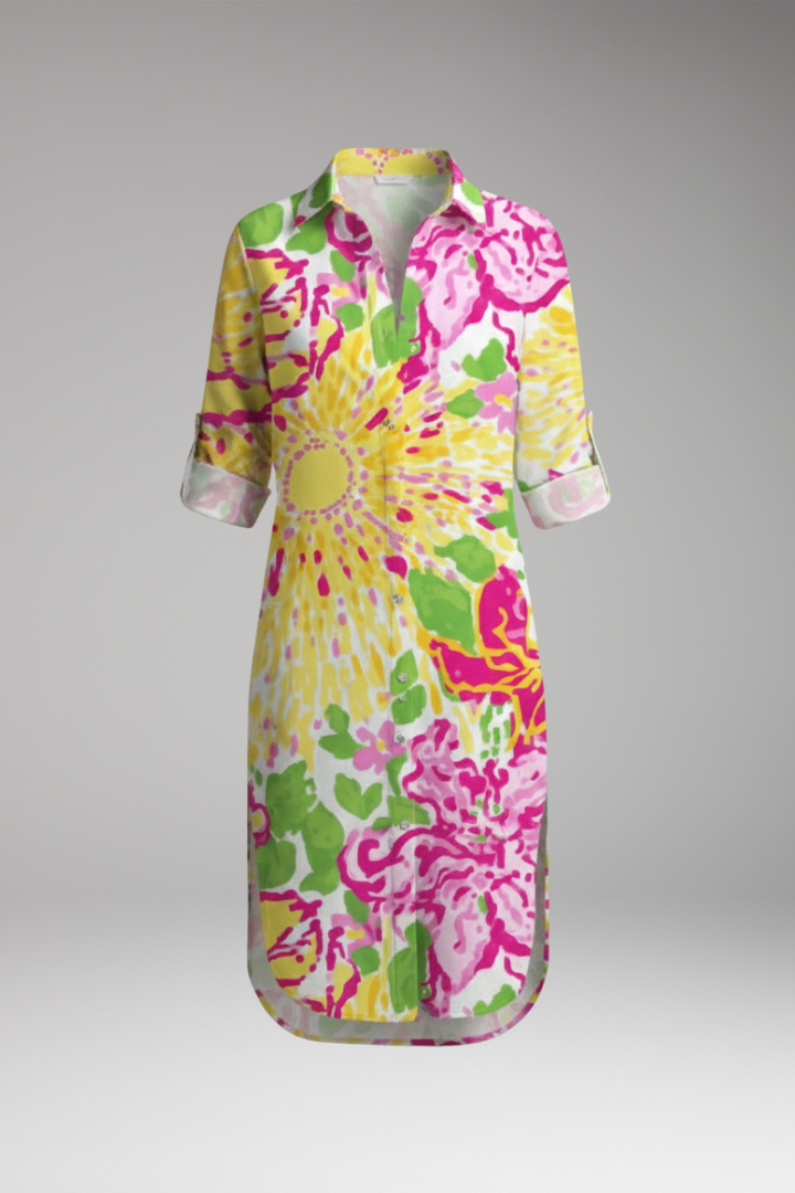 Women's Shirt Dress with Collar and Button Placket