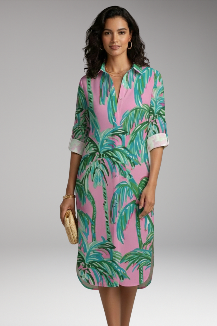 Women's Shirt Dress with Collar and Button Placket