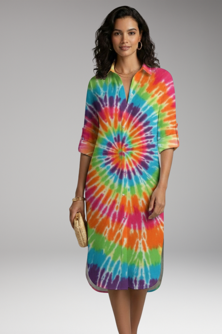 Women's Shirt Dress with Collar and Button Placket