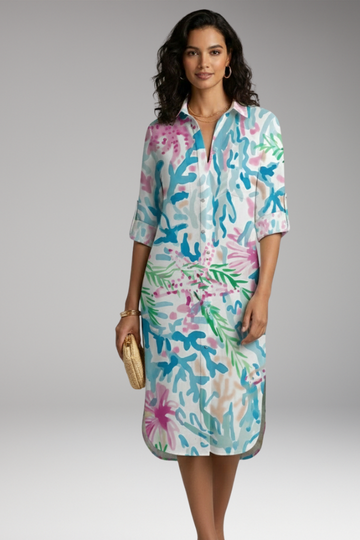 Women's Shirt Dress with Collar and Button Placket