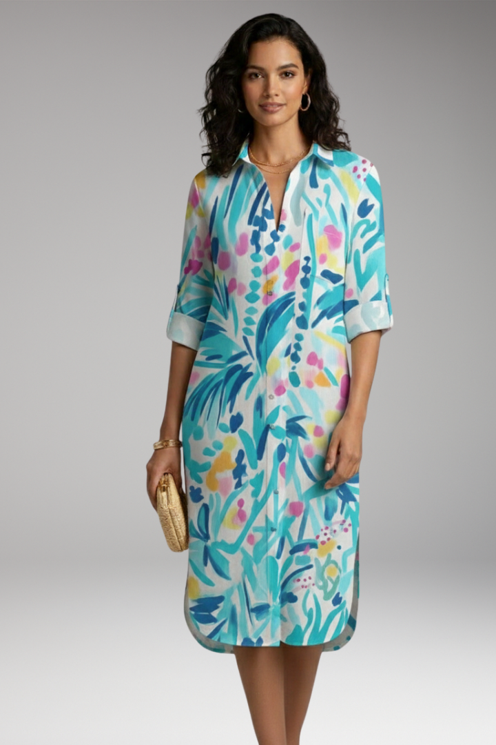 Women's Shirt Dress with Collar and Button Placket