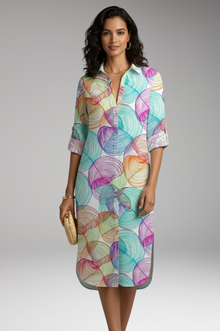 Women's Shirt Dress with Collar and Button Placket