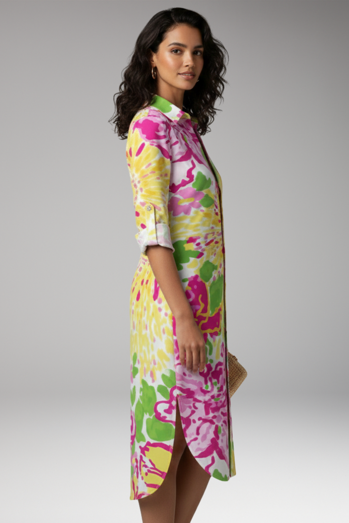 Women's Shirt Dress with Collar and Button Placket