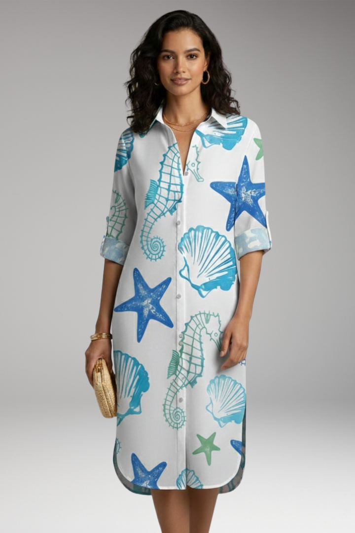 Women's Shirt Dress with Collar and Button Placket