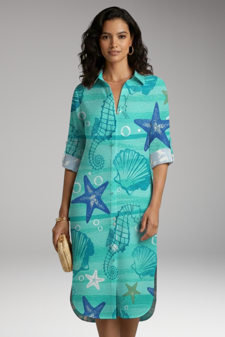 Women's Shirt Dress with Collar and Button Placket