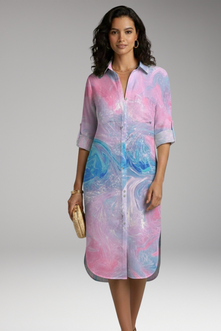 Women's Shirt Dress with Collar and Button Placket