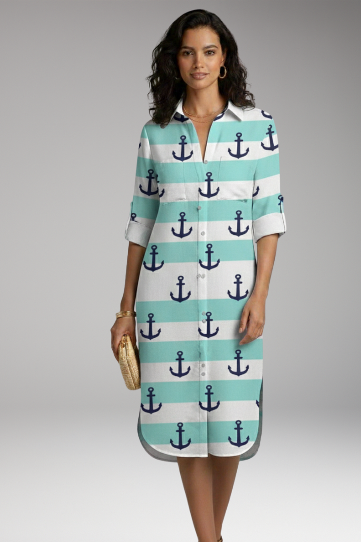 Women's Shirt Dress with Collar and Button Placket