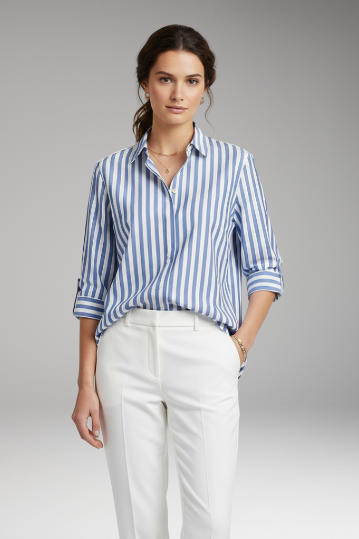 Women's Shirt with Button Closure and Striped Pattern