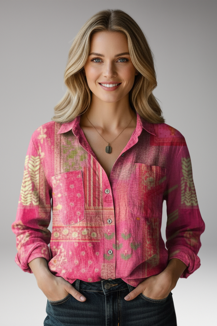 Women's Shirt with Classic Collar and Button Closure