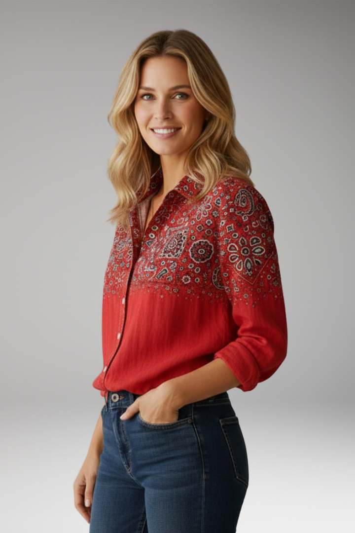 Women's Shirt with Classic Collar and Button Closure