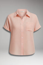 Women's Short-Sleeve Blouse with Collar and Button Closure
