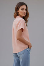 Women's Short-Sleeve Blouse with Collar and Button Closure