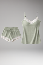 Women's Sleepwear Set with Lace Trim and Adjustable Straps