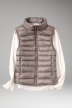 Women's Sleeveless Jacket with Stand-Up Collar and Quilted Design