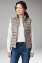 Women's Sleeveless Jacket with Stand-Up Collar and Quilted Design
