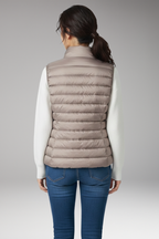 Women's Sleeveless Jacket with Stand-Up Collar and Quilted Design