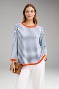 Women's Striped Top with Contrasting Trim and Long Sleeves