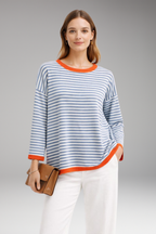 Women's Striped Top with Contrasting Trim and Long Sleeves