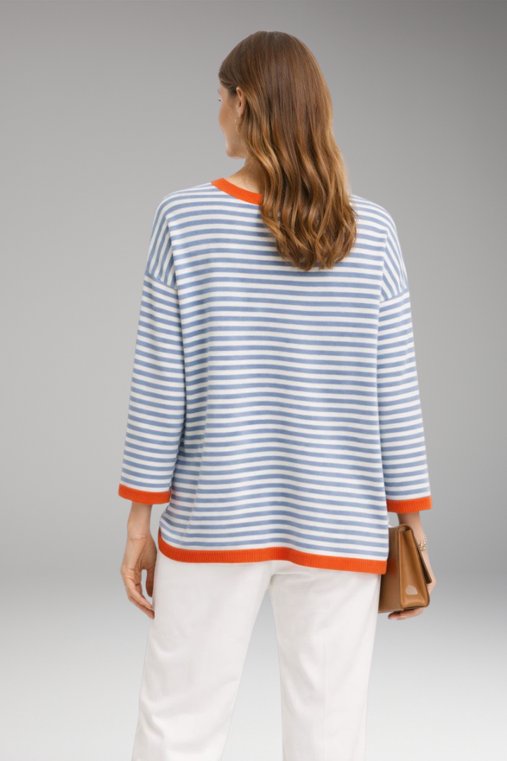 Women's Striped Top with Contrasting Trim and Long Sleeves