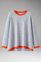 Women's Striped Top with Contrasting Trim and Long Sleeves