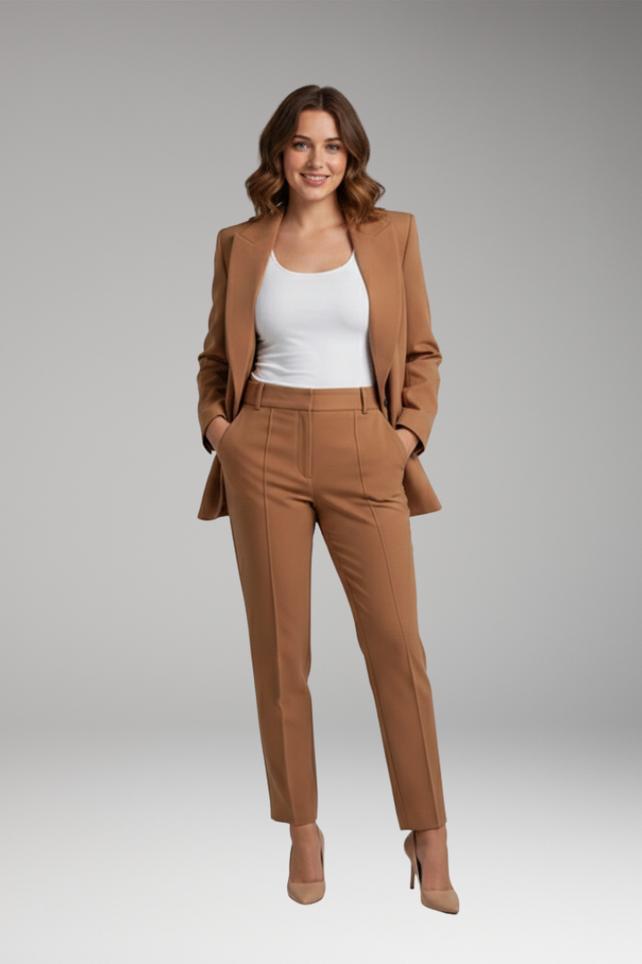 Women's Suit Set with Notched Blazer and Straight Trousers