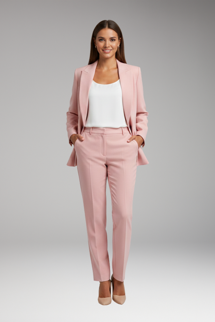 Women's Suit Set with Notched Blazer and Straight Trousers