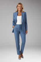 Women's Suit Set with Notched Blazer and Straight Trousers
