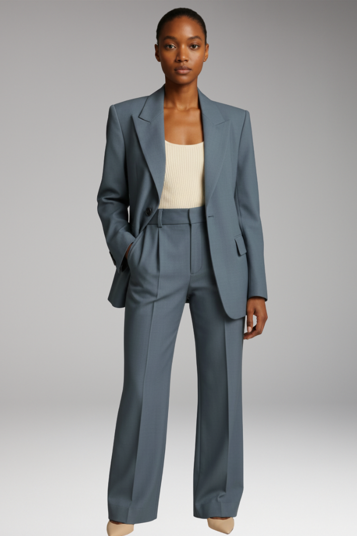 Women's Suit Set with Slim Blazer and Wide-Leg Trousers